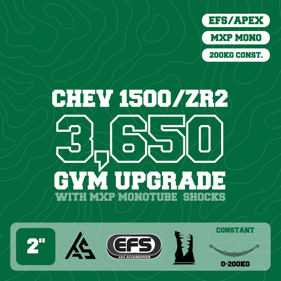 3,650kg GVM Upgrade, 2" Lift with EFS MXP 2.5" Monotube Shocks, BDS UCA, 250kg Rear Leaf