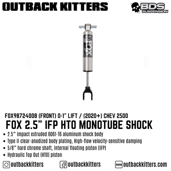 Fox 2.5" Smooth Body IFP HTO Front Shock to suit 0-1" Lift, Performance Series, Single
