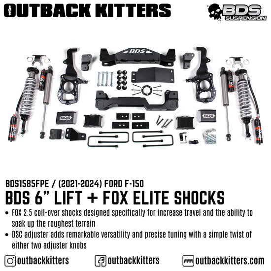 BDS Suspension - 6" Lift Kit for 2021+ Ford F150 with Fox 2.5 Performance Elite Shocks - Outback Kitters
