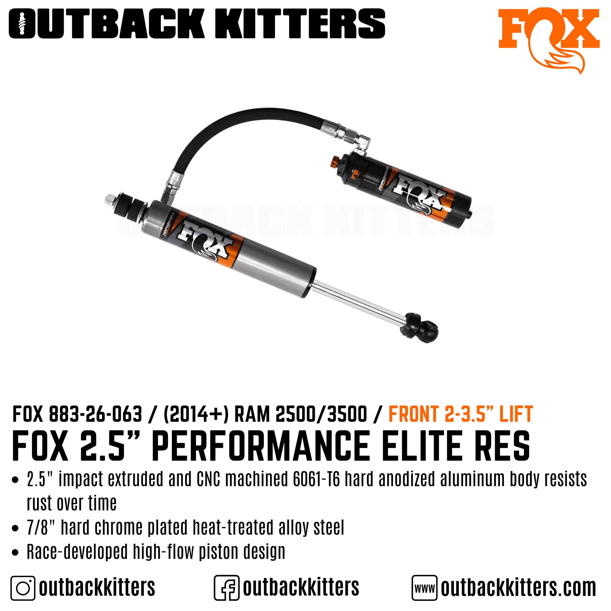 Fox Performance Elite 2.5 Series Remote Res Shocks for 2014+ Ram 2500 - Outback Kitters