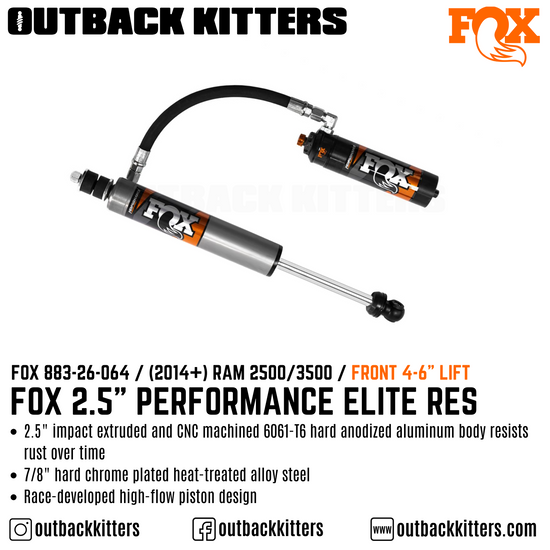 Fox Performance Elite 2.5 Series Remote Res Shocks for 2014+ Ram 3500 - Outback Kitters