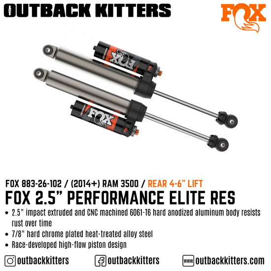 Fox Performance Elite 2.5 Series Remote Res Shocks for 2014+ Ram 3500 - Outback Kitters
