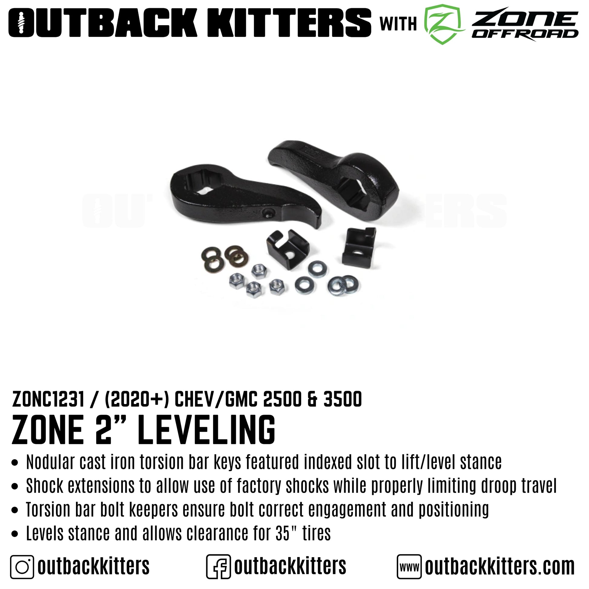 OK with Zone Offroad 2" Levelling Kit for 2011+ Chev/GMC 2500 - Outback Kitters