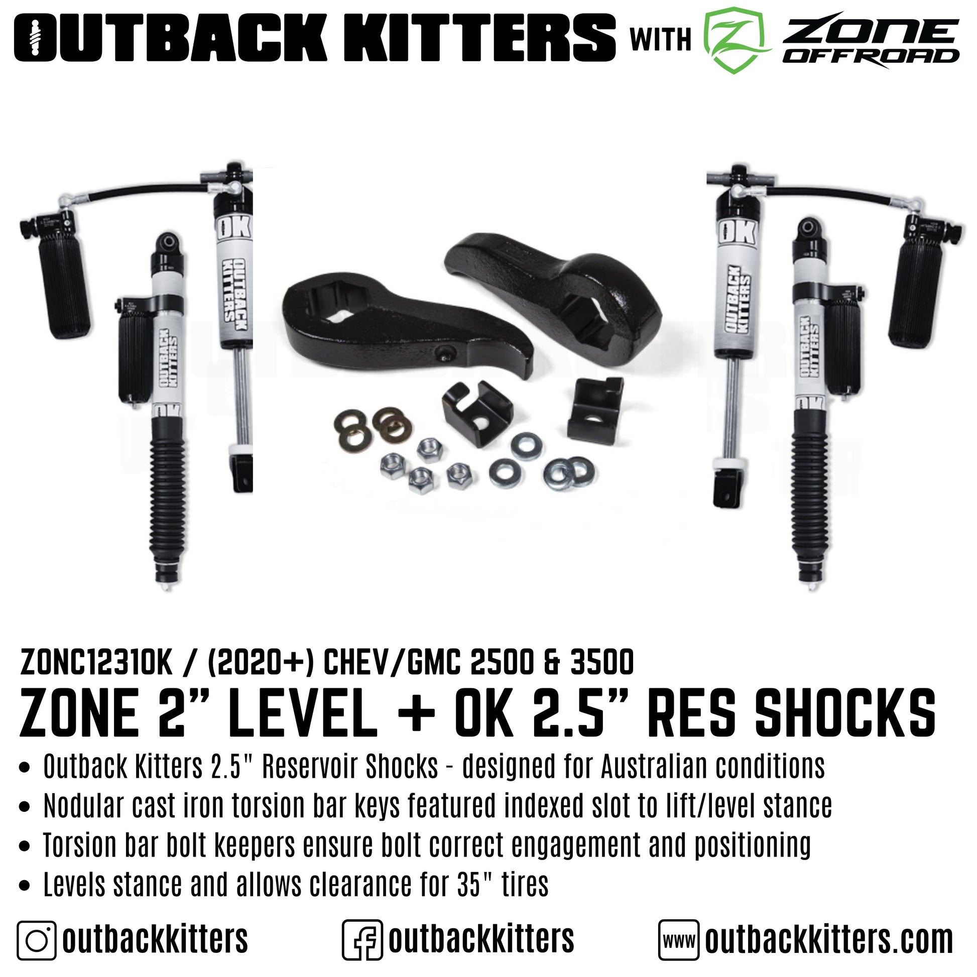 OK with Zone Offroad 2" Levelling Kit for 2011+ Chev/GMC 2500 - Outback Kitters