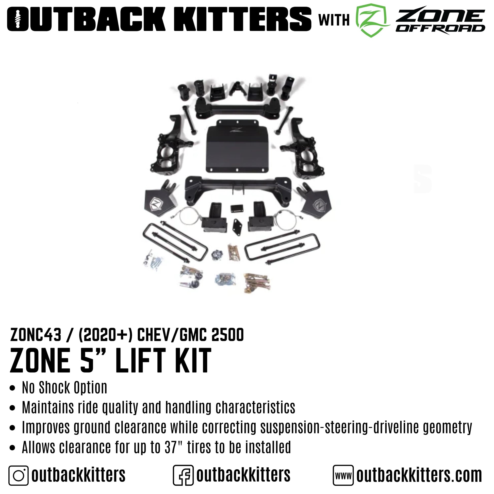 OK with Zone Offroad 5" Lift Kit for 2020+ Chev/GMC 2500 - Outback Kitters